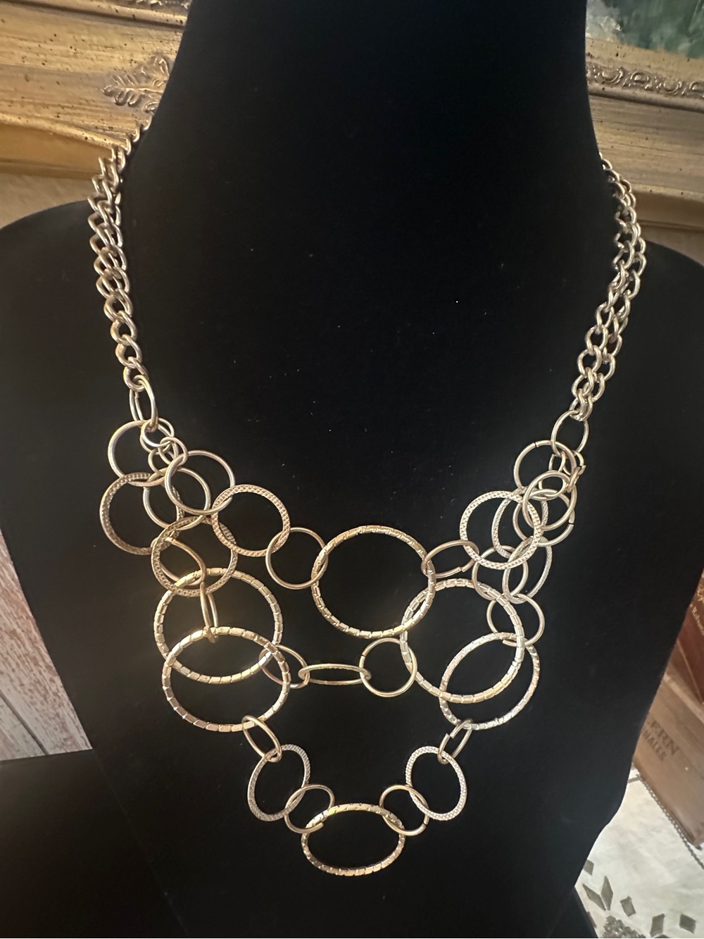 Silver toned Multi-Ring Statement Necklace - Women Jewelry vintage